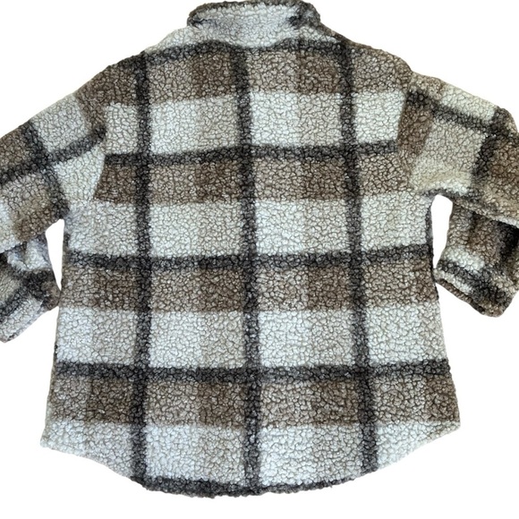 SHEIN CURVE LUNE Plus Plaid Pattern Drop Shoulder Teddy Coat Tan Cream Sz 2X - Picture 13 of 16